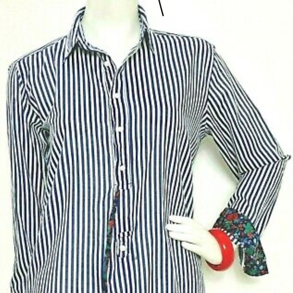 Anthropologie Holding Horses Navy Stripe Shirt. - Picture 4 of 5